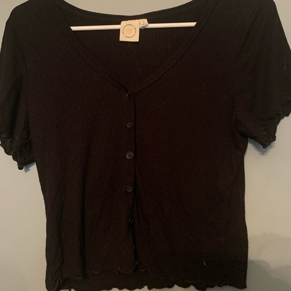black v neck button up